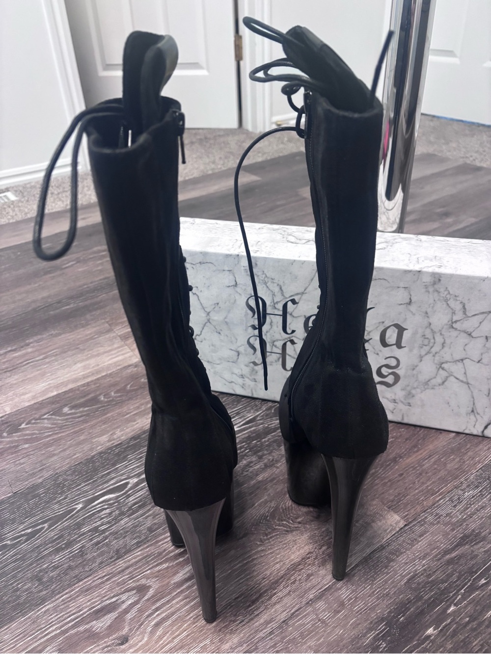 Hella heels Black Lace-Up Platform Stiletto Boots - Picture 6 of 7